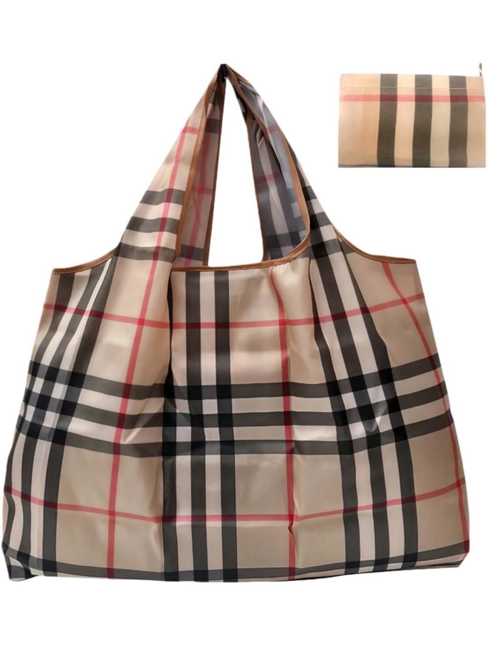 Classic Plaid Foldable Tote Bag in Beige NIP
